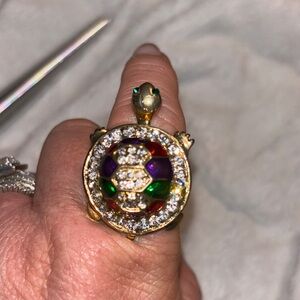 Enchanting Green, Purple, Red and Gold with Crystals Turtle Stretch Ring